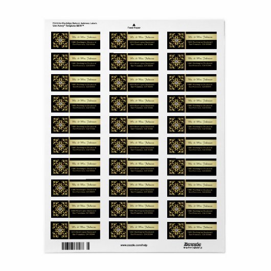 Faux Gold Diamond Zwart Envelop Retouradres Etiket (Full Sheet)