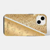 Faux Gold & Diamonds iPhone 14 Robuust Hoesje, gla iPhone Hoesje (Achterkant horizontaal)
