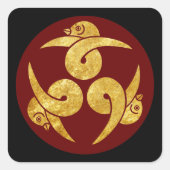  Faux Gold Drie-ganzen Japan Mon Vector Art Vierkante Sticker (Voorkant)