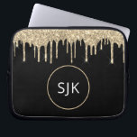Faux Gold Dripping Glitter Sparkle Monogram Laptop Sleeve<br><div class="desc">Gouden en zwarte faux druipende glitter en sprankelende elegante monogrammed Initialen Hoesje. Dit hoesje kan worden aangepast om uw initiaal en voornaam op te nemen.</div>
