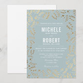 Faux Gold Dusty Blue Botanical Weddenation Kaart (Voorkant / Achterkant)