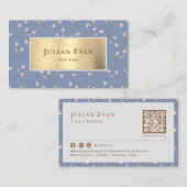 Faux Gold Dusty Blue Floral Visitekaartje (Voorkant / Achterkant)