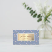 Faux Gold Dusty Blue Floral Visitekaartje (Staand voorkant)