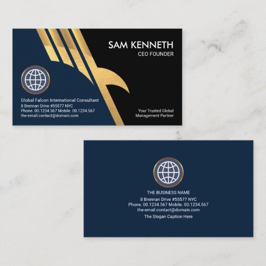 Faux Gold Eagle Falcon Wings CEO Founder Visitekaartje (Voorkant / Achterkant)