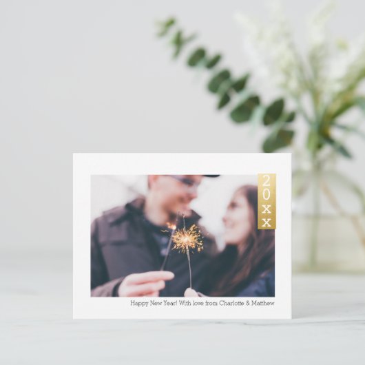 Faux Gold Eenvoudig Gelukkig Nieuwjaar Gepersonali Briefkaart (Staand voorkant)