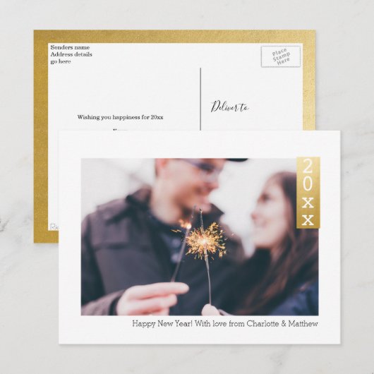 Faux Gold Eenvoudig Gelukkig Nieuwjaar Gepersonali Briefkaart (Voorkant / Achterkant)