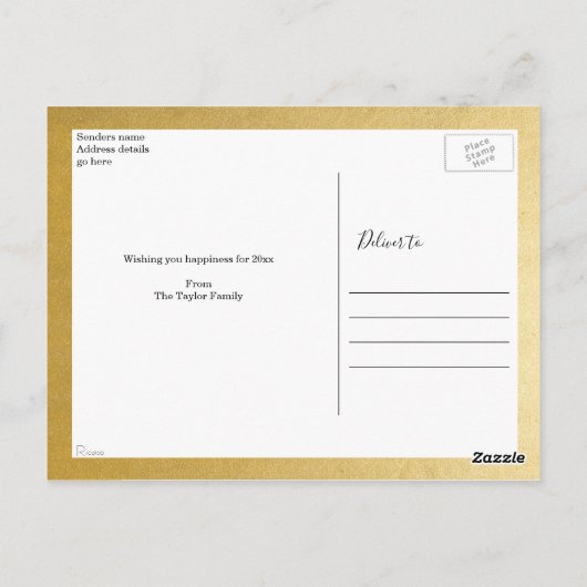 Faux Gold Eenvoudig Gelukkig Nieuwjaar Gepersonali Briefkaart (Achterkant)