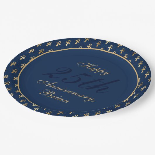 Faux gold Egyptian Ankh Symbol of Life Blue custom Papieren Bordje (Gekanteld)