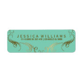 Faux Gold Elegant Bloemen Lijst op Mint-Green Etiket (Voorkant)