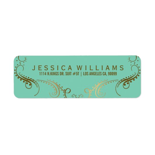 Faux Gold Elegant Bloemen Lijst op Mint-Green Etiket (Voorkant)