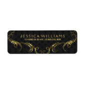 Faux Gold Elegant Bloemen Lijst op zwart Etiket (Voorkant)