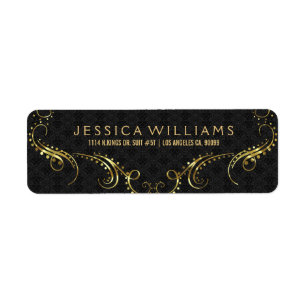 Faux Gold Elegant Bloemen Lijst op zwart Etiket