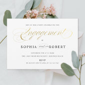 Faux Gold Elegant Calligraphy Engagement Party Kaart