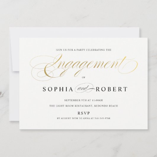 Faux Gold Elegant Calligraphy Engagement Party Kaart (Voorkant)