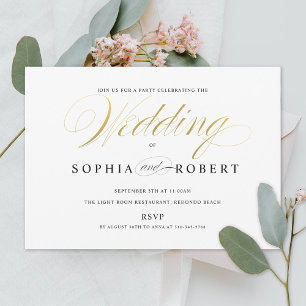 Faux Gold Elegant Calligraphy Wedding Verloving Kaart