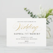 Faux Gold Elegant Calligraphy Wedding Verloving Kaart (Staand voorkant)