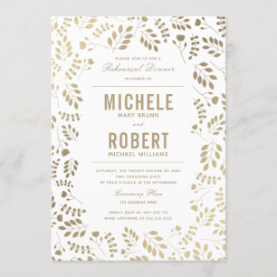 Faux Gold Elegant Floral Rehearsal Dinner Invite Kaart