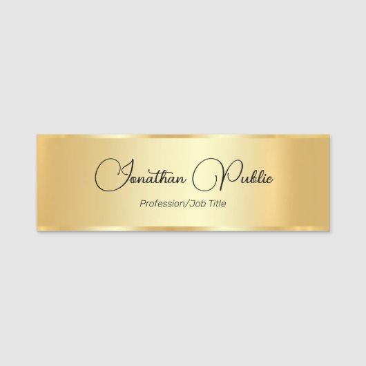 Faux Gold Elegant Hand Script Typografie Sjabloon Naamplaatje (Voorkant)