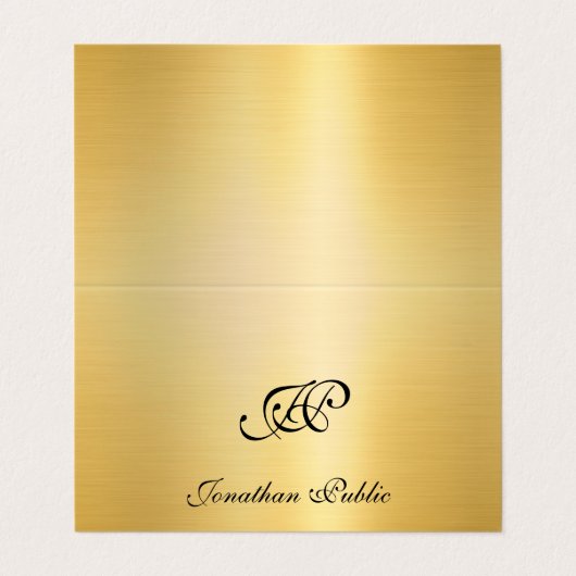 Faux Gold Elegant Handgeschreven Script Monogram Visitekaartje (Buitenkant ongevouwen)
