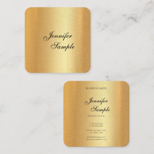 Faux Gold Elegant Handgeschreven Script-Sjabloon Vierkante Visitekaartje (Voorkant / Achterkant)