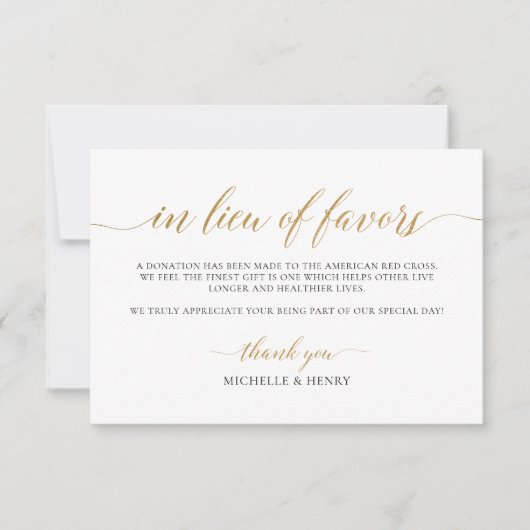 Faux Gold Elegant in plaats van Favors Kaart Notitiekaartje (Voorkant)