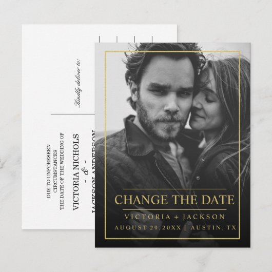 FAUX GOLD ELEGANT LIJST FOTO DE DATUM WIJZIGEN AANKONDIGINGSKAART (Voorkant / Achterkant)