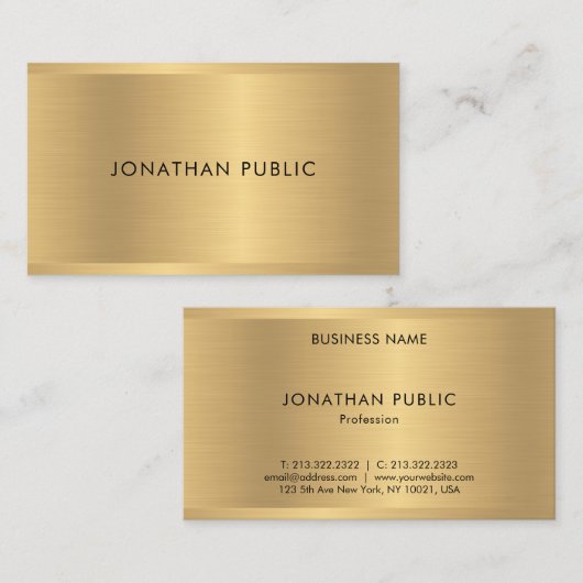 Faux Gold Elegant Modern Luxe Sjabloon Visitekaartje (Voorkant / Achterkant)