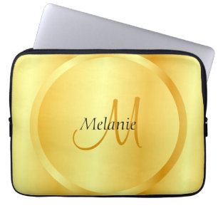 Faux Gold Elegant Modern Monogram Sjabloon Laptop Sleeve