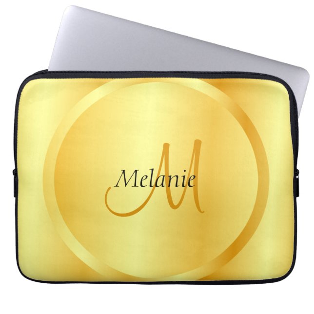 Faux Gold Elegant Modern Monogram Sjabloon Laptop Sleeve (Voorkant)