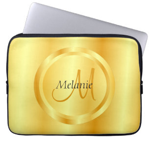 Faux Gold Elegant Modern Monogram Sjabloon Laptop Sleeve