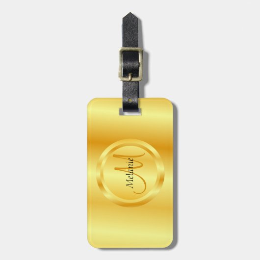 Faux Gold Elegant Modern Monogram Trendy Sjabloon Bagagelabel (Voorkant verticaal)