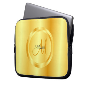 Faux Gold Elegant Modern Monogram Trendy Sjabloon Laptop Sleeve