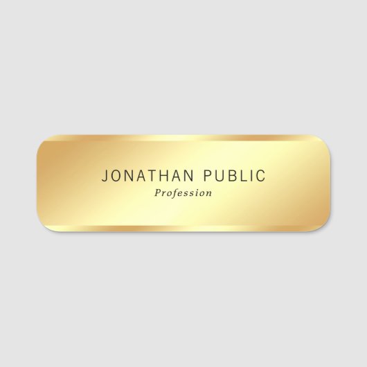 Faux Gold Elegant Moderne Eenvoudige Sjabloon Rech Naamplaatje (Voorkant)