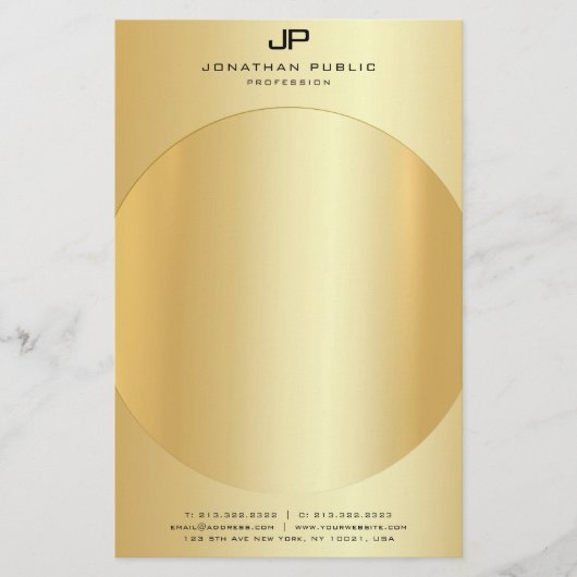 Faux Gold Elegant Monogram Moderne Sjabloon Briefpapier (Voorkant)