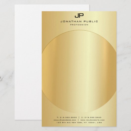 Faux Gold Elegant Monogram Moderne Sjabloon Briefpapier (Voorkant / Achterkant)