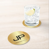 Faux Gold Elegant Monogrammed Sjabloon Moderne Ronde Kartonnen Onderzetter (Insitu)