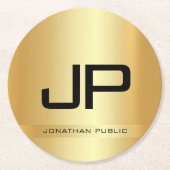 Faux Gold Elegant Monogrammed Sjabloon Moderne Ronde Kartonnen Onderzetter (Voorkant)