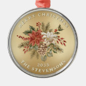 Faux Gold Elegant Poinsettia Kerstmis Metalen Ornament (Voorkant)