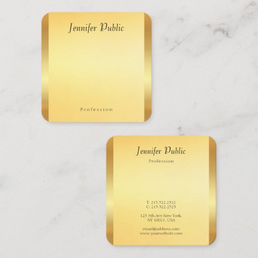 Faux Gold Elegant Script Glamor Sjabloon Moderne Vierkante Visitekaartje (Voorkant / Achterkant)
