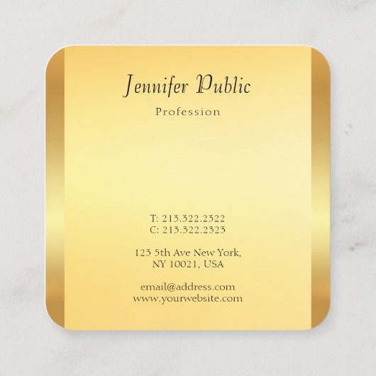 Faux Gold Elegant Script Glamor Sjabloon Moderne Vierkante Visitekaartje (Achterkant)