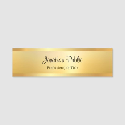 Faux Gold Elegant Sjabloon Kalligrafie Script Naam Naamplaatje (Voorkant)