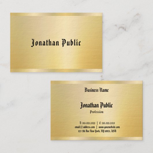 Faux Gold Elegant  Sjabloon Klassieke tekst Visitekaartje (Voorkant / Achterkant)