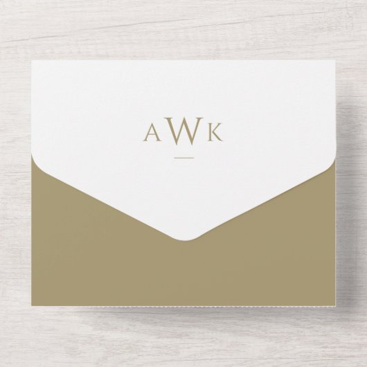 Faux Gold Elegante Kalligrafie Trouwscheur Uit All In One Uitnodiging (Achterkant)