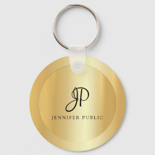 Faux Gold Elegante Naam Monogram Initiaal Sjabloon Sleutelhanger
