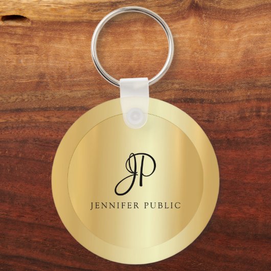 Faux Gold Elegante Naam Monogram Initiaal Sjabloon Sleutelhanger (Voorkant)