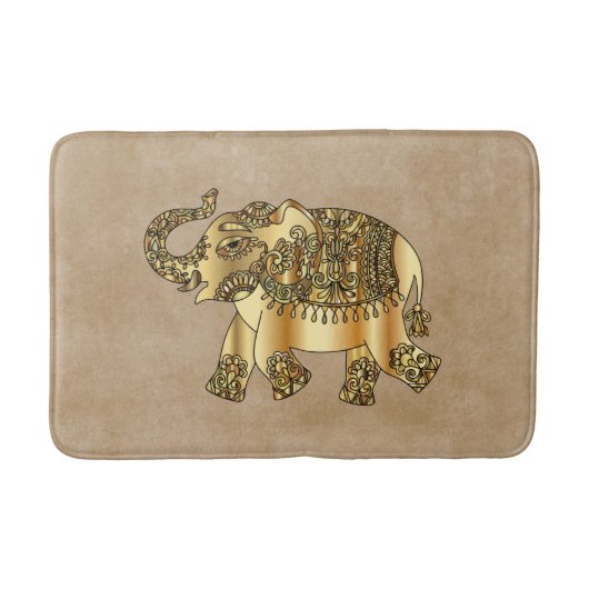 Faux Gold Elephant en Brown Bath Mat (Voorkant)