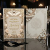 Faux Gold Embossed Baroque Swan Fairytale  Wedding Kaart
