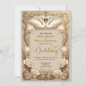 Faux Gold Embossed Baroque Swan Fairytale  Wedding Kaart (Voorkant)