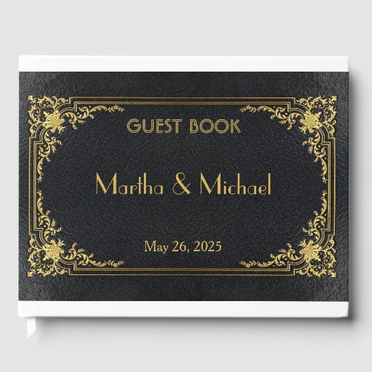 Faux Gold Embossed Leather Guest Book Gastenboek (Voorkant)