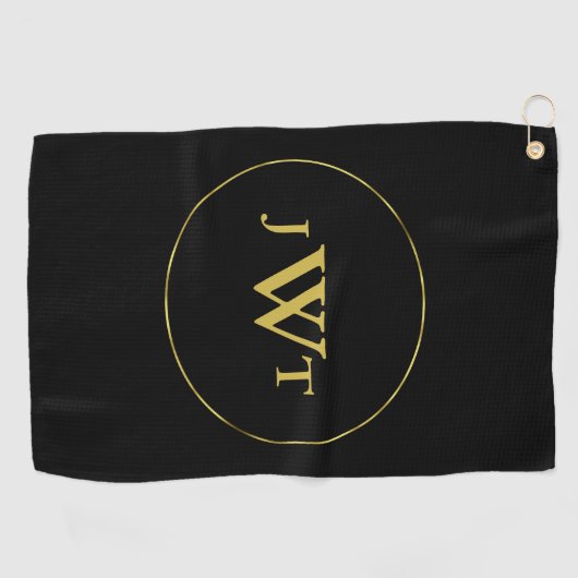 Faux Gold en Black Custom Monogrammen Golfhanddoek (Horizontaal)